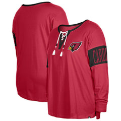 Arizona Cardinals Women's Plus Size Lace-Up Notch Neck Long Sleeve T-Shirt | NFL Outlet
