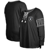 Las Vegas Raiders Women's Plus Size Lace-Up Notch Neck Long Sleeve T-Shirt | NFL Discount