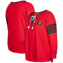 Tampa Bay Buccaneers Women's Plus Size Lace-Up Notch Neck Long Sleeve T-Shirt | NFL Sale