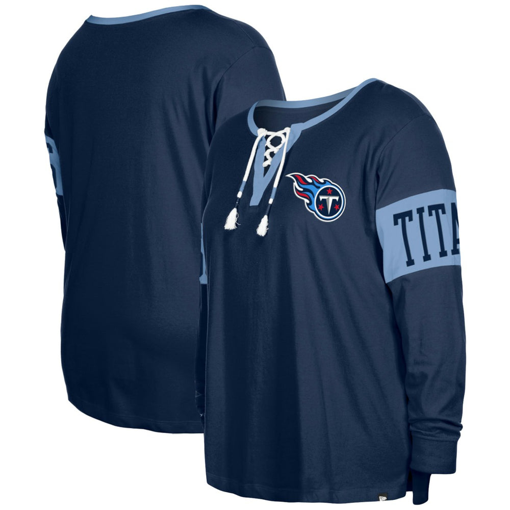 Tennessee Titans Women's Plus Size Lace-Up Notch Neck Long Sleeve T-Shirt | NFL Discount