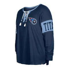 Tennessee Titans Women's Plus Size Lace-Up Notch Neck Long Sleeve T-Shirt | NFL Discount