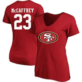 San Francisco 49ers Christian McCaffrey Women's Plus Size Fair Catch Name & Number Scoop Neck T-Shirt | NFL Sale