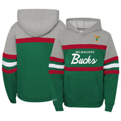 Green/Heather Gray Milwaukee Bucks Youth Hardwood Classics Head Coach Pullover Hoodie | NBA
