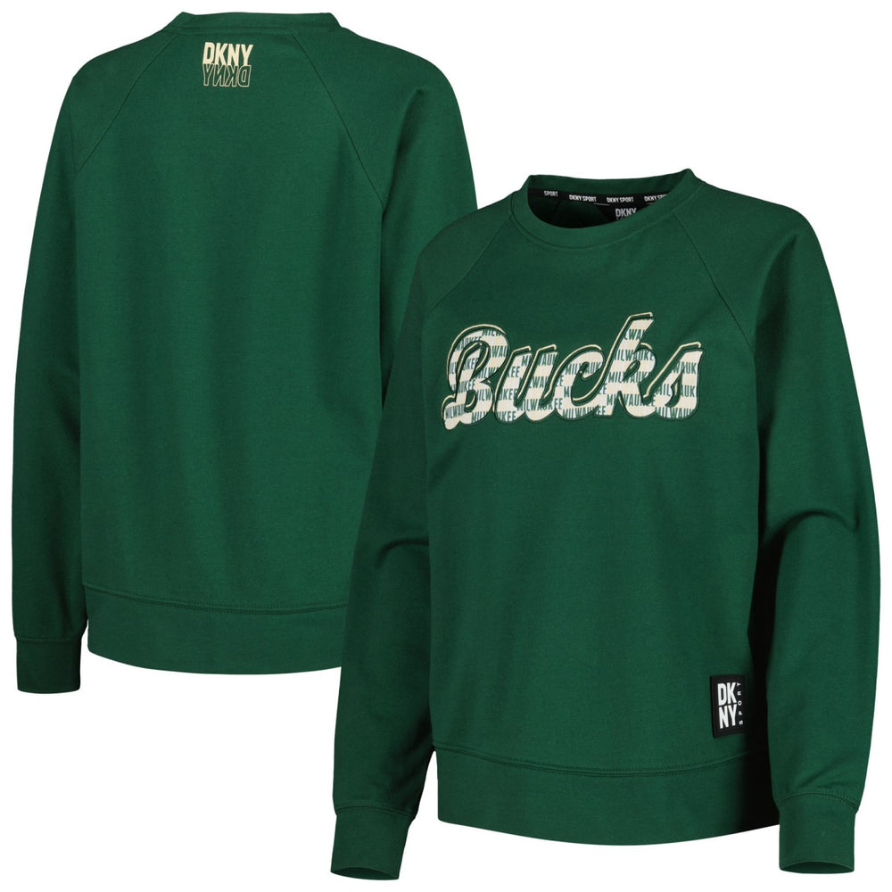 Hunter Green Milwaukee Bucks DKNY Sport Women's Regina Raglan Pullover Sweatshirt | NBA