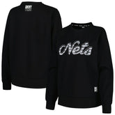 Black Brooklyn Nets DKNY Sport Women's Regina Raglan Pullover Sweatshirt | NBA