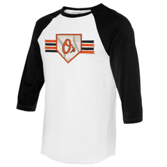 Baltimore Orioles Tiny Turnip Women's Base Stripe 3/4-Sleeve Raglan T-Shirt - MLB T-shirts