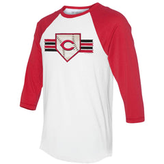 Cincinnati Reds Tiny Turnip Women's Base Stripe 3/4-Sleeve Raglan T-Shirt - MLB T-shirts