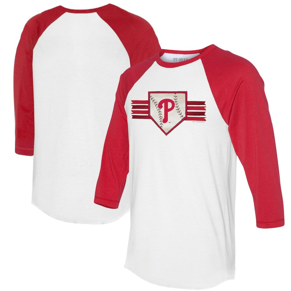 Philadelphia Phillies Tiny Turnip Women's Base Stripe 3/4-Sleeve Raglan T-Shirt - MLB T-shirts