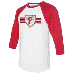 Philadelphia Phillies Tiny Turnip Women's Base Stripe 3/4-Sleeve Raglan T-Shirt - MLB T-shirts