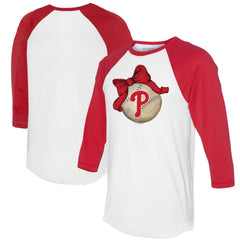 Philadelphia Phillies Tiny Turnip Women's Baseball Bow 3/4-Sleeve Raglan T-Shirt - MLB T-shirts