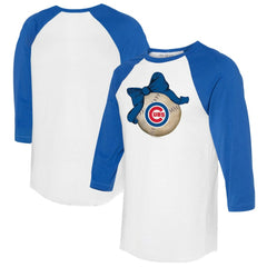 Chicago Cubs Tiny Turnip Women's Baseball Bow 3/4-Sleeve Raglan T-Shirt - MLB T-shirts