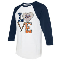 Detroit Tigers Tiny Turnip Women's Baseball Love Raglan 3/4-Sleeve T-Shirt - MLB T-shirts