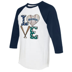 Seattle Mariners Tiny Turnip Women's Baseball Love Raglan 3/4-Sleeve T-Shirt - MLB T-shirts