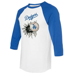 Los Angeles Dodgers Tiny Turnip Women's Baseball Tear 3/4-Sleeve Raglan T-Shirt - MLB T-shirts