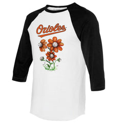Baltimore Orioles Tiny Turnip Women's Blooming Baseballs 3/4-Sleeve Raglan T-Shirt - MLB T-shirts