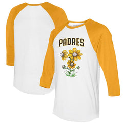 San Diego Padres Tiny Turnip Women's Blooming Baseballs 3/4-Sleeve Raglan T-Shirt - MLB T-shirts