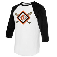 Baltimore Orioles Tiny Turnip Women's Diamond Cross Bats 3/4-Sleeve Raglan T-Shirt - MLB T-shirts