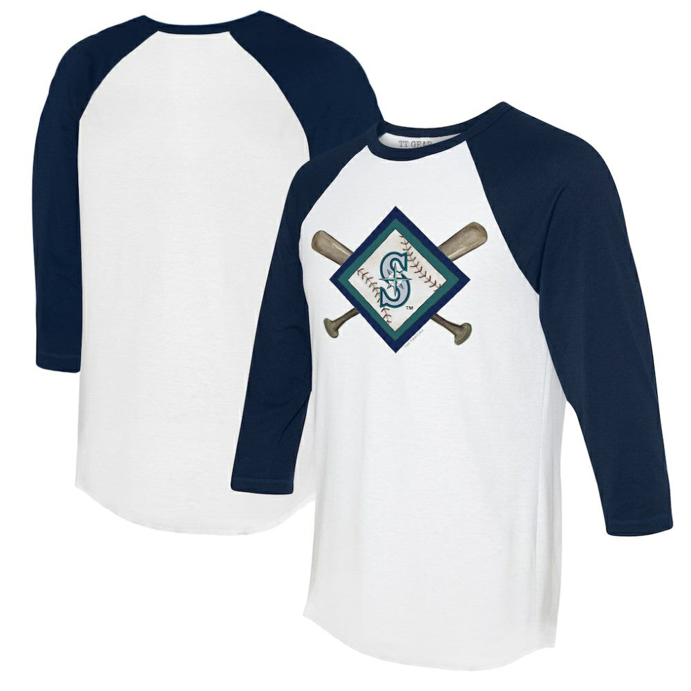 Seattle Mariners Tiny Turnip Women's Diamond Cross Bats 3/4-Sleeve Raglan T-Shirt - MLB T-shirts