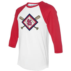 St. Louis Cardinals Tiny Turnip Women's Diamond Cross Bats 3/4-Sleeve Raglan T-Shirt - MLB T-shirts