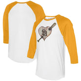 San Diego Padres Tiny Turnip Women's Heart Bat 3/4-Sleeve Raglan T-Shirt - MLB T-shirts