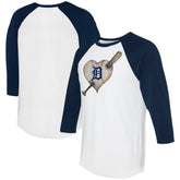 Detroit Tigers Tiny Turnip Women's Heart Bat 3/4-Sleeve Raglan T-Shirt - MLB T-shirts