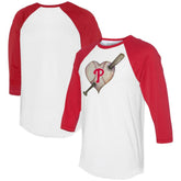 Philadelphia Phillies Tiny Turnip Women's Heart Bat 3/4-Sleeve Raglan T-Shirt - MLB T-shirts