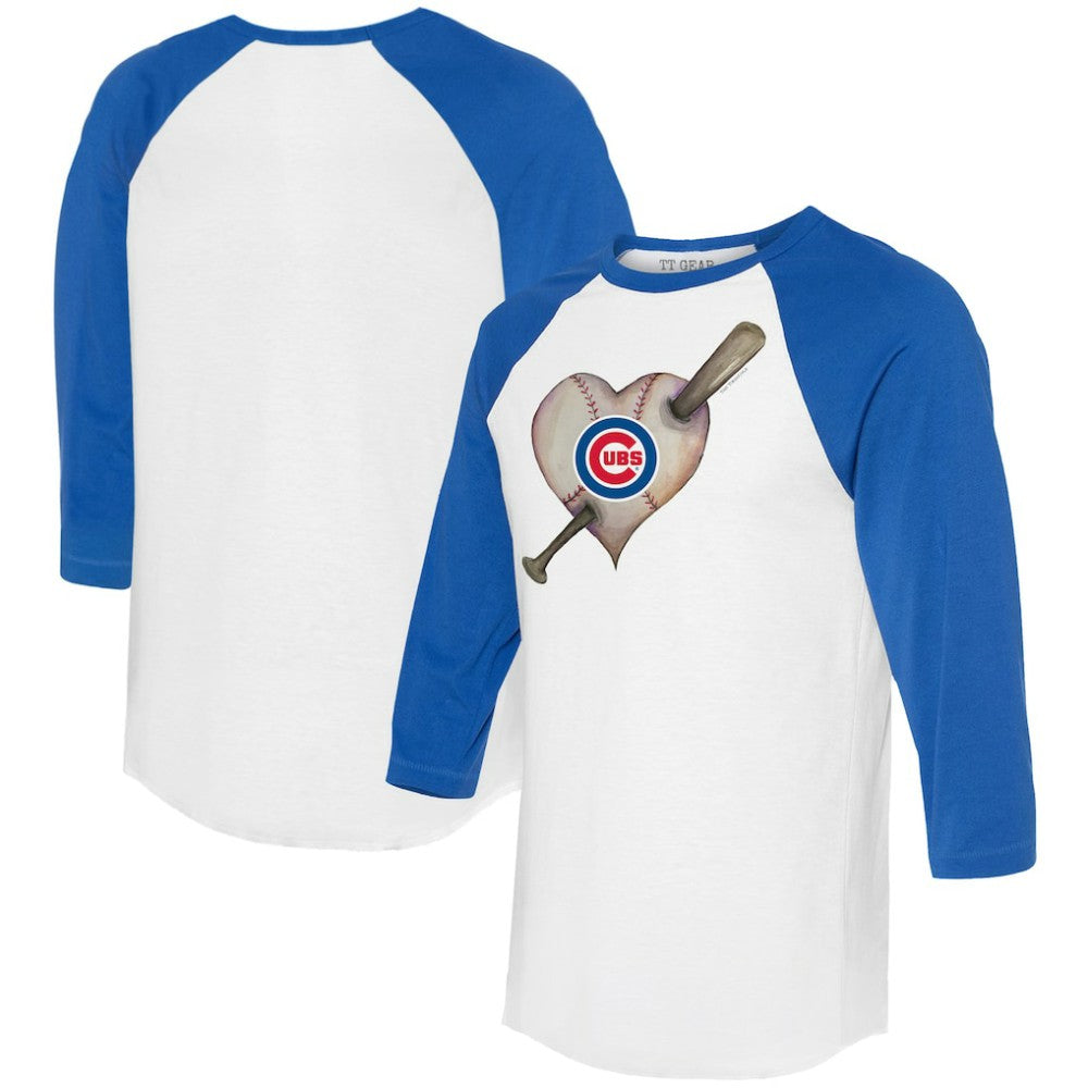 Chicago Cubs Tiny Turnip Women's Heart Bat 3/4-Sleeve Raglan T-Shirt - MLB T-shirts