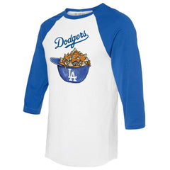 Los Angeles Dodgers Tiny Turnip Women's Nacho Helmet 3/4-Sleeve Raglan T-Shirt - MLB T-shirts