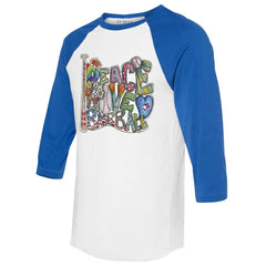 Toronto Blue Jays Tiny Turnip Women's Peace Love Baseball 3/4-Sleeve Raglan T-Shirt - MLB T-shirts