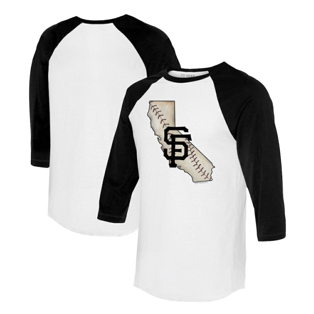 San Francisco Giants Tiny Turnip Unisex State Outline 3/4-Sleeve Raglan T-Shirt - MLB T-shirts