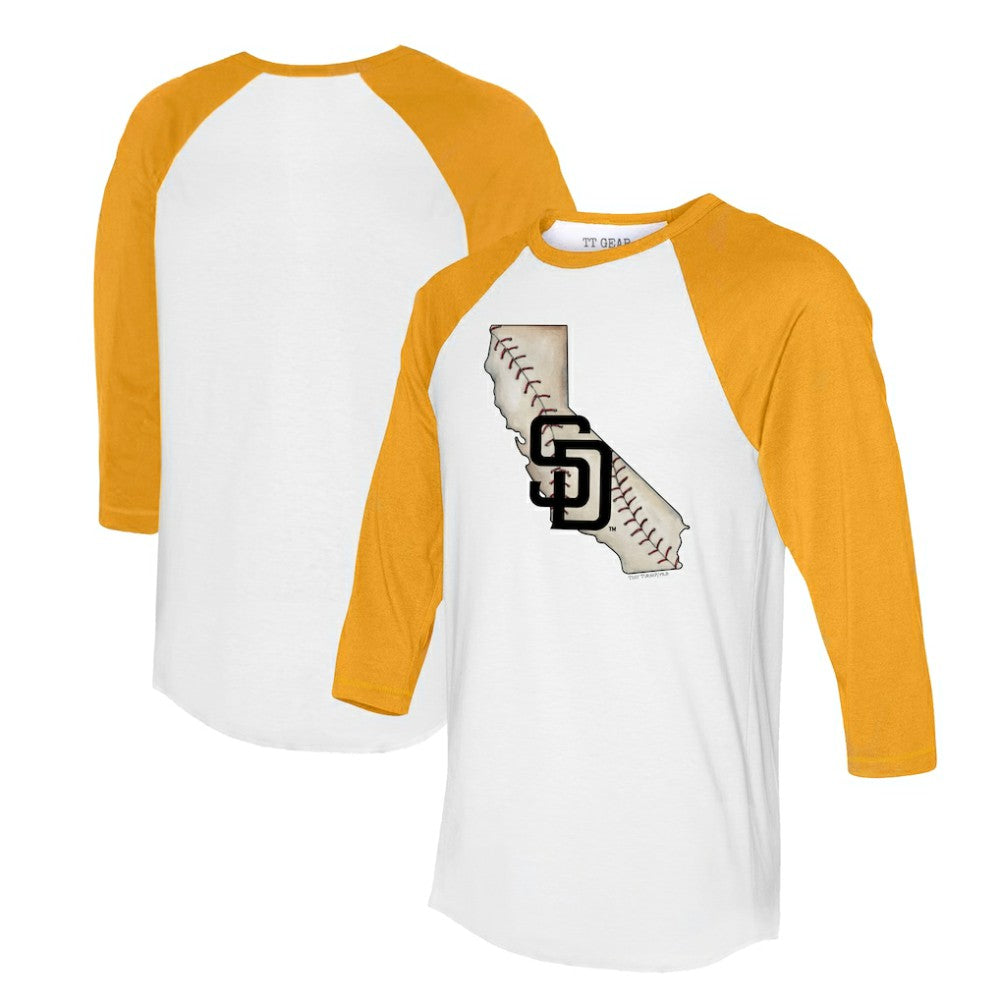 San Diego Padres Tiny Turnip Unisex State Outline 3/4-Sleeve Raglan T-Shirt - MLB T-shirts