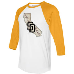 San Diego Padres Tiny Turnip Unisex State Outline 3/4-Sleeve Raglan T-Shirt - MLB T-shirts