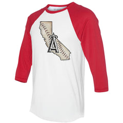 Los Angeles Angels Tiny Turnip Unisex State Outline 3/4-Sleeve Raglan T-Shirt - MLB T-shirts