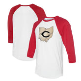 Cincinnati Reds Tiny Turnip Unisex State Outline 3/4-Sleeve Raglan T-Shirt - MLB T-shirts