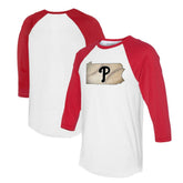 Philadelphia Phillies Tiny Turnip Unisex State Outline 3/4-Sleeve Raglan T-Shirt - MLB T-shirts