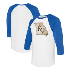 Kansas City Royals Tiny Turnip Unisex State Outline 3/4-Sleeve Raglan T-Shirt - MLB T-shirts