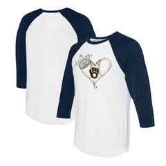 Milwaukee Brewers Tiny Turnip Unisex Tiara Heart 3/4-Sleeve Raglan T-Shirt - MLB T-shirts