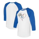 Kansas City Royals Tiny Turnip Unisex Tiara Heart 3/4-Sleeve Raglan T-Shirt - MLB T-shirts
