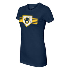 Milwaukee Brewers Tiny Turnip Women's Base Stripe T-Shirt - MLB T-shirts