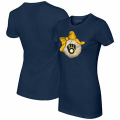 Milwaukee Brewers Tiny Turnip Women's Baseball Bow T-Shirt - MLB T-shirts