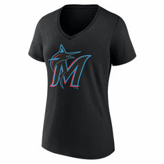 Miami Marlins Women's Logo V-Neck T-Shirt - MLB T-shirts