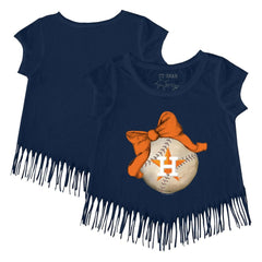 Houston Astros Tiny Turnip Girls Youth Baseball Bow Fringe T-Shirt - MLB T-shirts