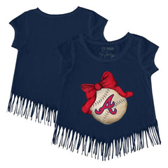 Atlanta Braves Tiny Turnip Girls Youth Baseball Bow Fringe T-Shirt - MLB T-shirts