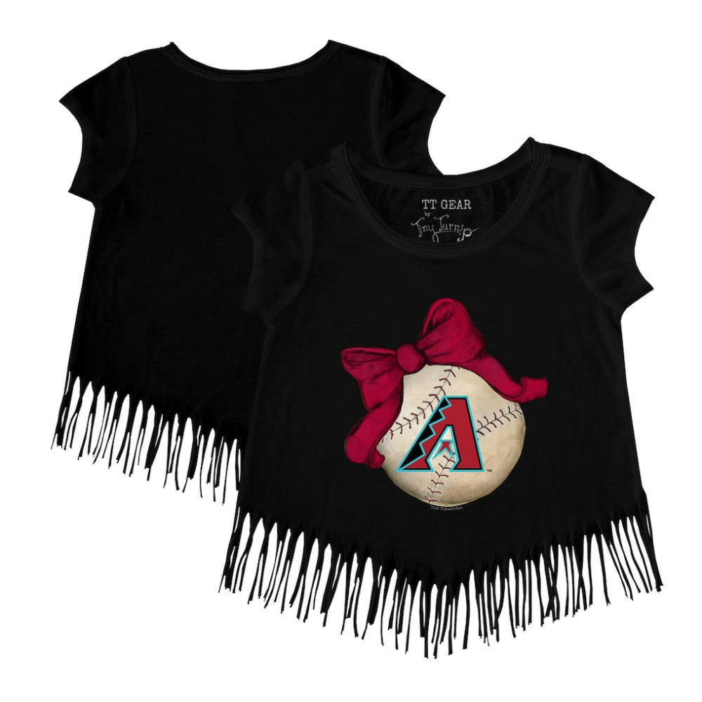 Arizona Diamondbacks Tiny Turnip Girls Youth Baseball Bow Fringe T-Shirt - MLB T-shirts