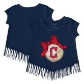 Cleveland Guardians Tiny Turnip Girls Youth Baseball Bow Fringe T-Shirt - MLB T-shirts