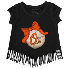 Baltimore Orioles Tiny Turnip Girls Youth Baseball Bow Fringe T-Shirt - MLB T-shirts