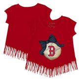 Boston Red Sox Tiny Turnip Girls Youth Baseball Bow Fringe T-Shirt - MLB T-shirts