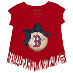 Boston Red Sox Tiny Turnip Girls Youth Baseball Bow Fringe T-Shirt - MLB T-shirts