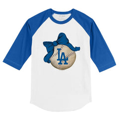 Los Angeles Dodgers Tiny Turnip Youth Baseball Bow 3/4-Sleeve Raglan T-Shirt - MLB T-shirts
