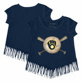 Milwaukee Brewers Tiny Turnip Girls Youth Baseball Cross Bats Fringe T-Shirt - MLB T-shirts